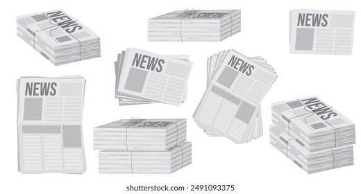 Pile of newspapers on white background. Stack of newspapers. Paper waste