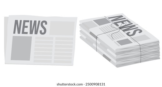 Pile of newspapers on white background. Stack of newspapers. Paper waste