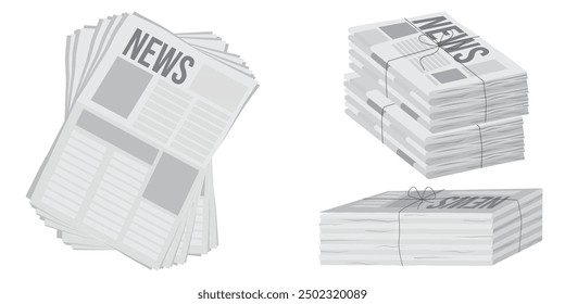 Pile of newspapers on white background. Stack of newspapers. Paper waste