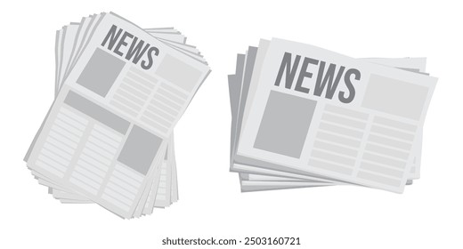 Pile of newspapers on white background. Stack of newspapers. Paper waste