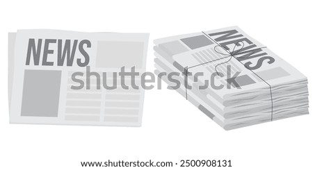 Pile of newspapers on white background. Stack of newspapers. Paper waste
