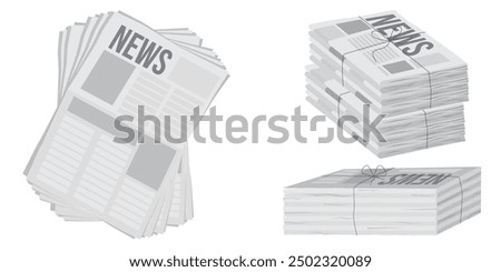 Pile of newspapers on white background. Stack of newspapers. Paper waste