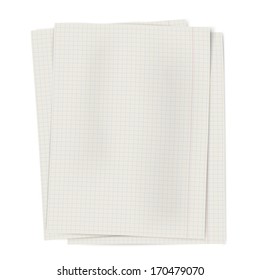 Pile of notebook squared sheets of paper isolated on white background