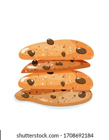 Pile of oat cookies with chocolate chip. Vector illustration
