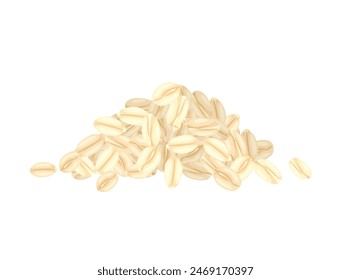 Pile of oat flakes isolated on white background. Top view. Dry rolled oats. Oatmeal healthy food