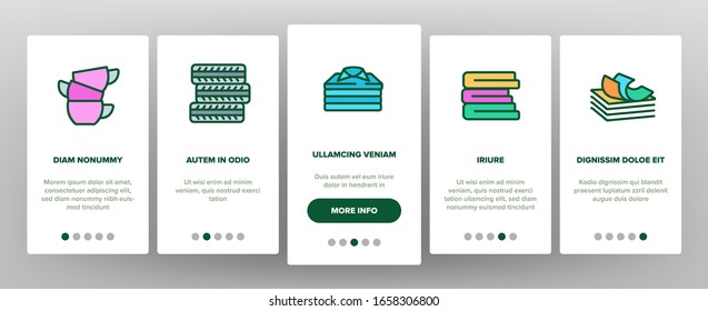 Pile Objects Things Onboarding Icons Set Vector. Pile Of Money Banknotes And Coins, Wood And Cases, Boxes And Banana, Cups And Plates Illustrations