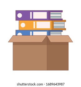 pilas de libros de oficina de documentos en el diseño de ilustración vectorial de caja