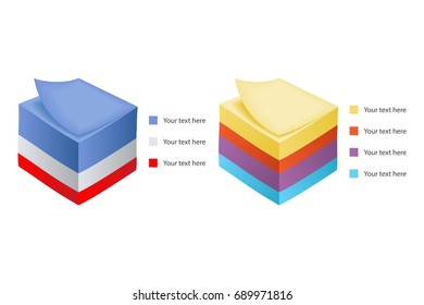 Pile of the office sticky note papers, consisting of 5 layers. Vector infographic set.