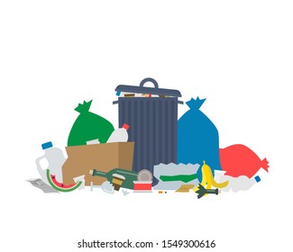 A Pile On Unsorted Garbage Food Waste Trash Can Rubbish Bag Isolated On White Background