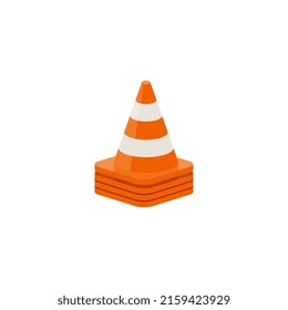 Pile of orange traffic cones, flat vector illustration isolated on white background. Realistic striped road cones for caution and warning of obstacles or construction works.