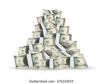 pile of pack banknotes on a white background