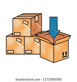 pile packing boxes carton with arrow