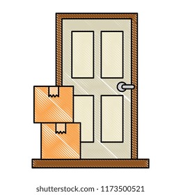 pile packing boxes with door
