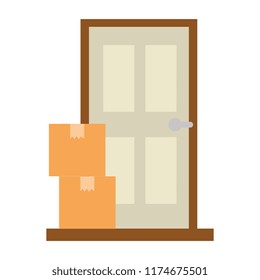 pile packing boxes with door