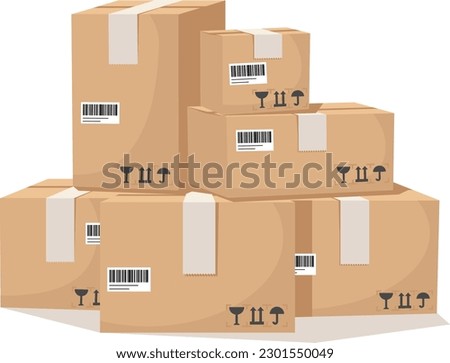 Pile of paper boxes close-up on a white background. Delivery
