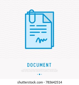 Pile of paper with clip thin line icon. Modern vector illustration.