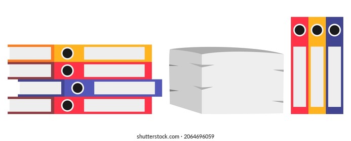 Pile of paper documents and file folders Paperwork in office Flat cartoon style vector illustration isolated
