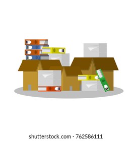 a pile of paper, files, document, documents, carton boxes - cartoon flat illustration