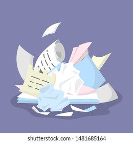 Pile of paper trash. Flat style vector illustration