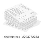 A pile of paper work order isometric isolated cartoon symbols cartoon vector