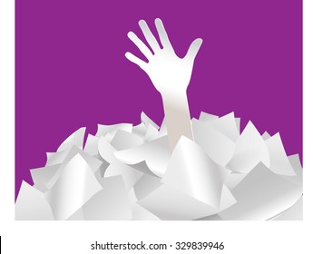 Pile of papers with help paper hand. Vector illustration.