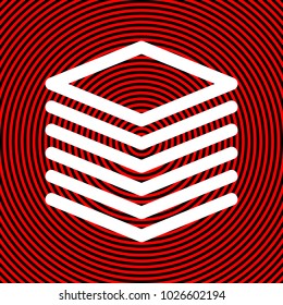 Pile of papers, ream icon. Vector. White icon on red and black radial pattern as background. Isolated.