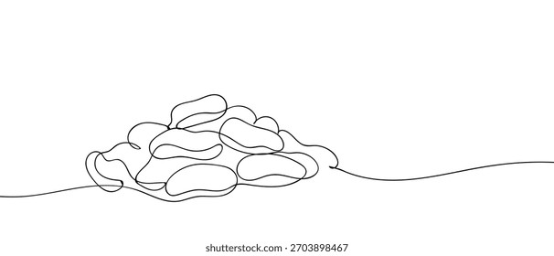 Una pila de cacahuetes en una línea continua de estilo lineal simple.