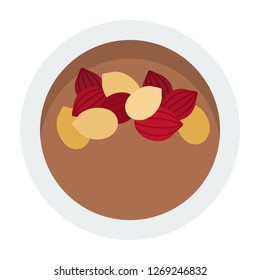 Pile of peeled peanuts in a bowl top view vector flat icon isolated on white