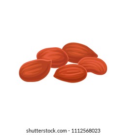 Pile of peeled peanuts. Culinary ingredient. Healthy nutrition. Flat vector element for product packaging