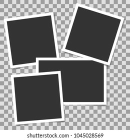 Pile of photo frames on transparent background. Vector template, blank for your photo or image