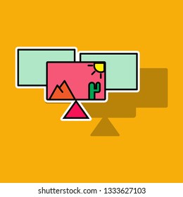 Pile of photos. Photo of traveling. Vector cartoon modern trendy stylish Sticker illustration icon design. Isolated on background. Photo archive concept