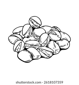Pile of pistachio nuts in black and white outline drawing
