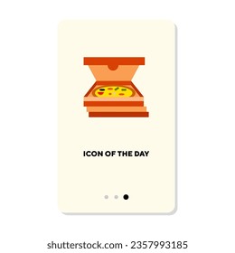 Pila de cajas de pizza para la cena icono de vector plano. Pedir una sabrosa pizza caliente en línea aislada ilustración vectorial. Entrega y servicio a domicilio, concepto de comida para diseño web y aplicaciones