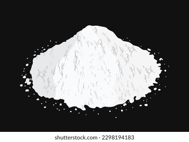 Pile of plaster on a black background. Smart gypsum or architectural concrete or construction silicone for making gypsum pots, 3D panels, figures for coloring. Flat vector illustration