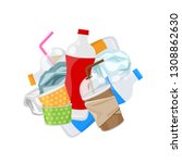 pile of plastic waste dump isolated on white background, plastic bottle garbage waste, plastic waste glass and paper cup garbage, illustration for garbage pollution (vector)