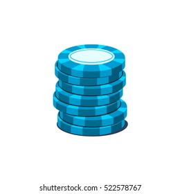 Pile of playing chips of blue color, vector illustration