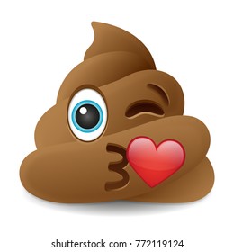 Pile of Poo Kiss Emoji Icon Object Symbol Gradient Vector Art Design Cartoon Isolated Background.