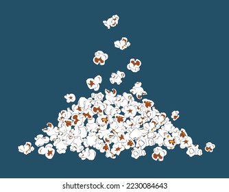 A pile of popcorn pile vector illustration on blue background. Popcorn is a delicious snack that you enjoy while watching movies.