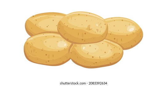 Pile of potatoes. Boiled baked or raw root golden yellow potato in peel, cartoon vector illustration isolated on white background