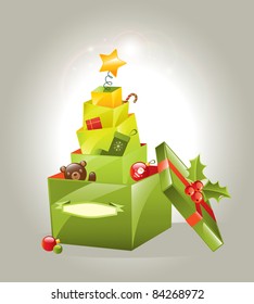 pile of presents in shape of christmas tree