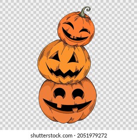 Pile of pumpkins hand draw paint brush style isolated  on png or transparent,Happy halloween background,element template for poster,brochures,online sale marketing  advertising,vector illustration  