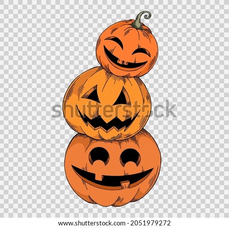 Pile of pumpkins hand draw paint brush style isolated  on png or transparent,Happy halloween background,element template for poster,brochures,online sale marketing  advertising,vector illustration  