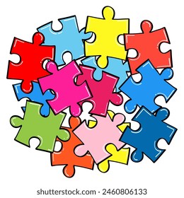 Pile of Puzzle Colorful Pieces Vector Drawing Art