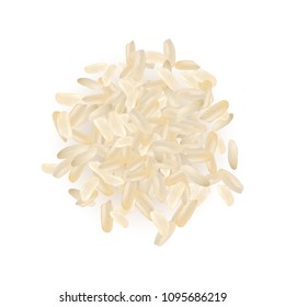 Pile of Raw Realistic Vector Rice Isolated on White Background