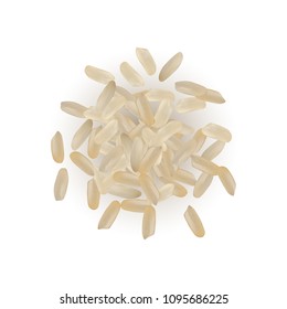 Pile of Raw Realistic Vector Rice Isolated on White Background