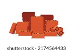Pile Of Red Bricks, Construction and Building Materials Isolated On White Background. House Structure Elements, Masonry Industrial Solid Blocks, Architectural Items. Cartoon Vector Illustration