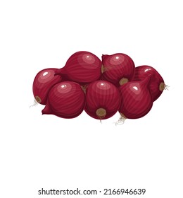Pile of red onion bulbs, vector illustration.