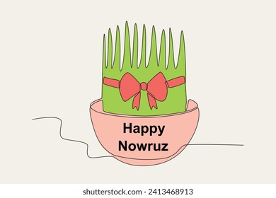 A pile of rice on Nowruz celebration. Nowruz one-line drawing