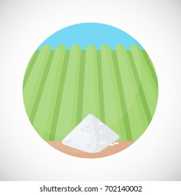Pile of rice vector flat icon, Flat design of Japanese or Chinese cuisine, food object on the rice plantation background, vector illustration with shadows