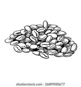 Una pila de granos de café tostados. Una Ilustración vectorial realista con temática cafetera para el diseño de productos, decoración de interiores, embalaje, carteles, postales y menús.